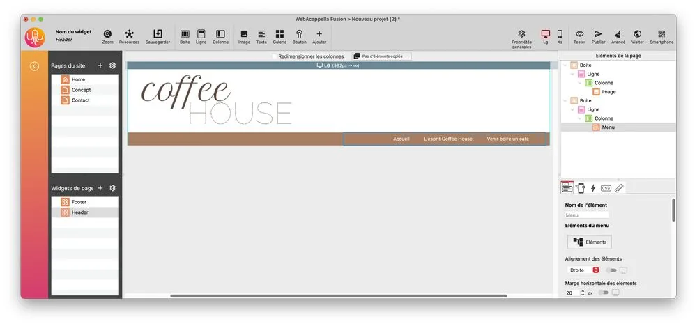 header drop menu