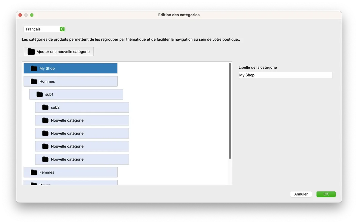 Categories window